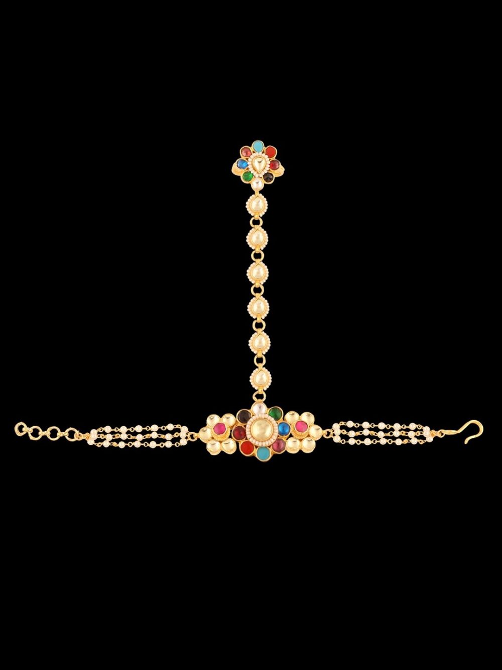 Pretty floral design hathphool with panchratna kundan - Image 4