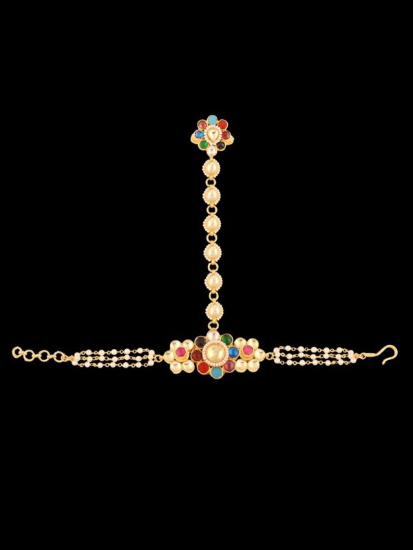 Pretty floral design hathphool with panchratna kundan - Image 4
