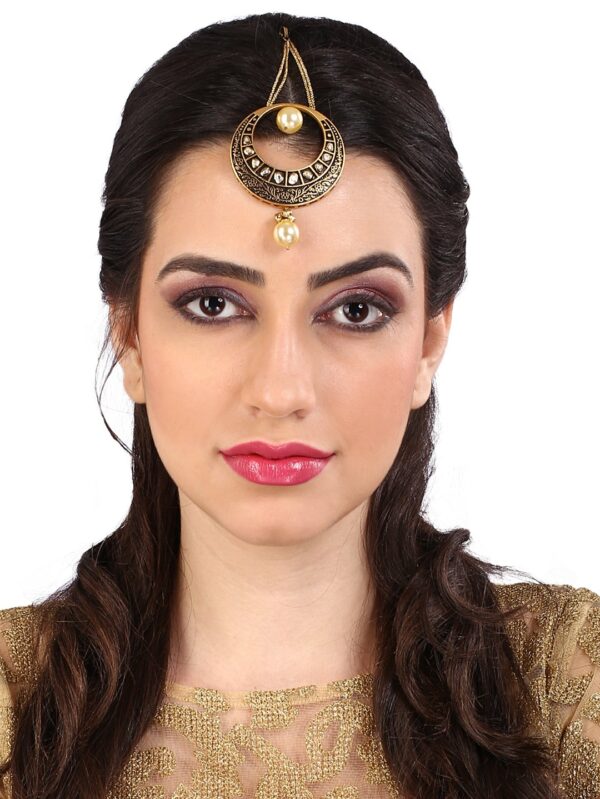 Outstanding Gold Polished Semi Precious White Moti Tikka - Image 2