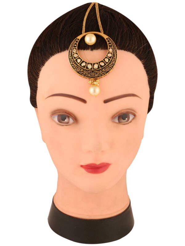 Outstanding Gold Polished Semi Precious White Moti Tikka - Image 4