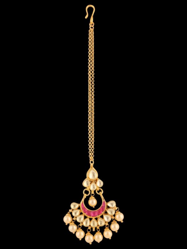 Kalash Design Pink Color Latkan Maang Tikka/ Passa/ Head Chain - Image 4