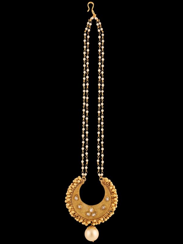 Big Oval Shape Golden Green Style Damini Tikka/ Head Chain - Image 4