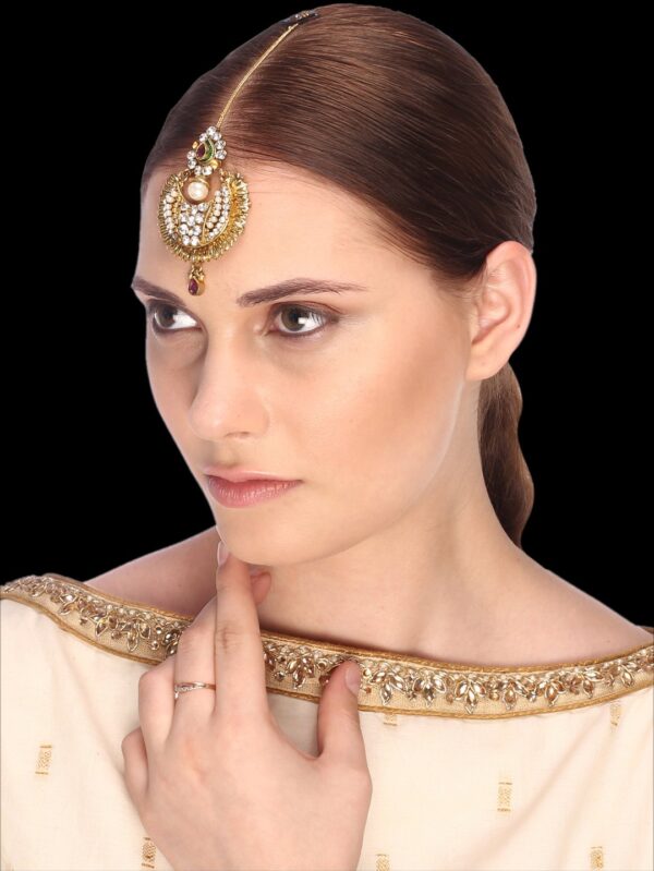Exclusive Polki Style Red Bead Matha Patti/ Passa/ Head Chain - Image 2