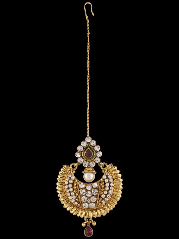 Exclusive Polki Style Red Bead Matha Patti/ Passa/ Head Chain - Image 3