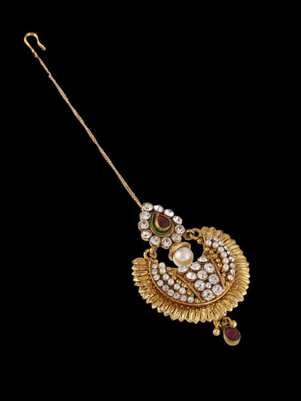 Exclusive Polki Style Red Bead Matha Patti/ Passa/ Head Chain - Image 4