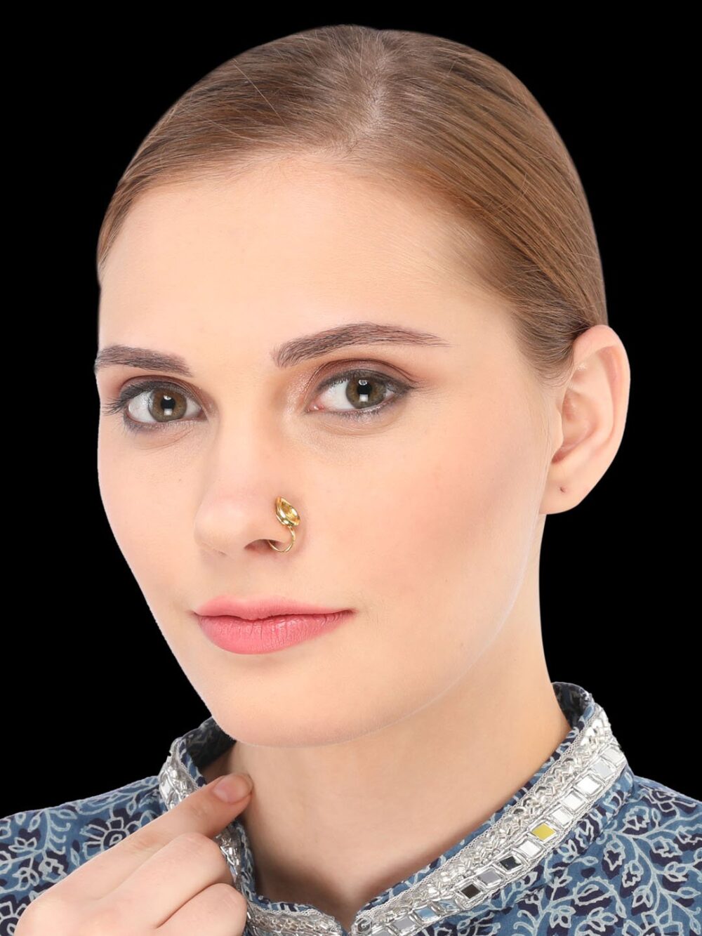 Micro Gold Polished Semi Precious Kundan Nath/ Nose Pin/Nose Ring. N130ON