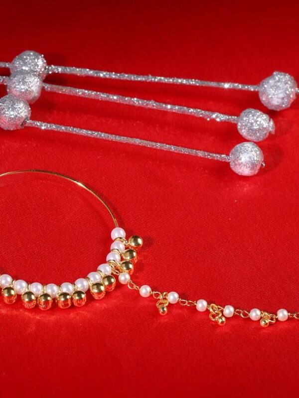 Gold finish with pearl Round nose ring - Image 3