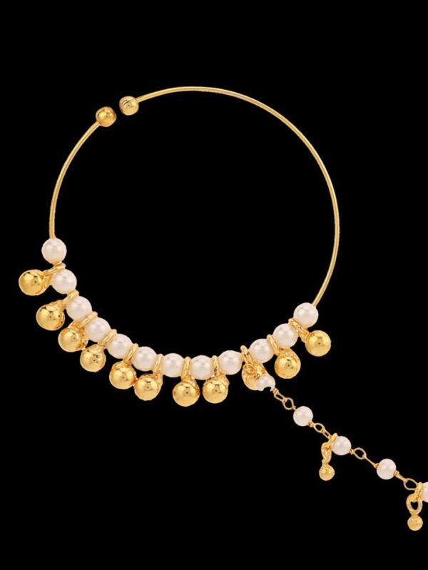 Gold finish with pearl Round nose ring - Image 5