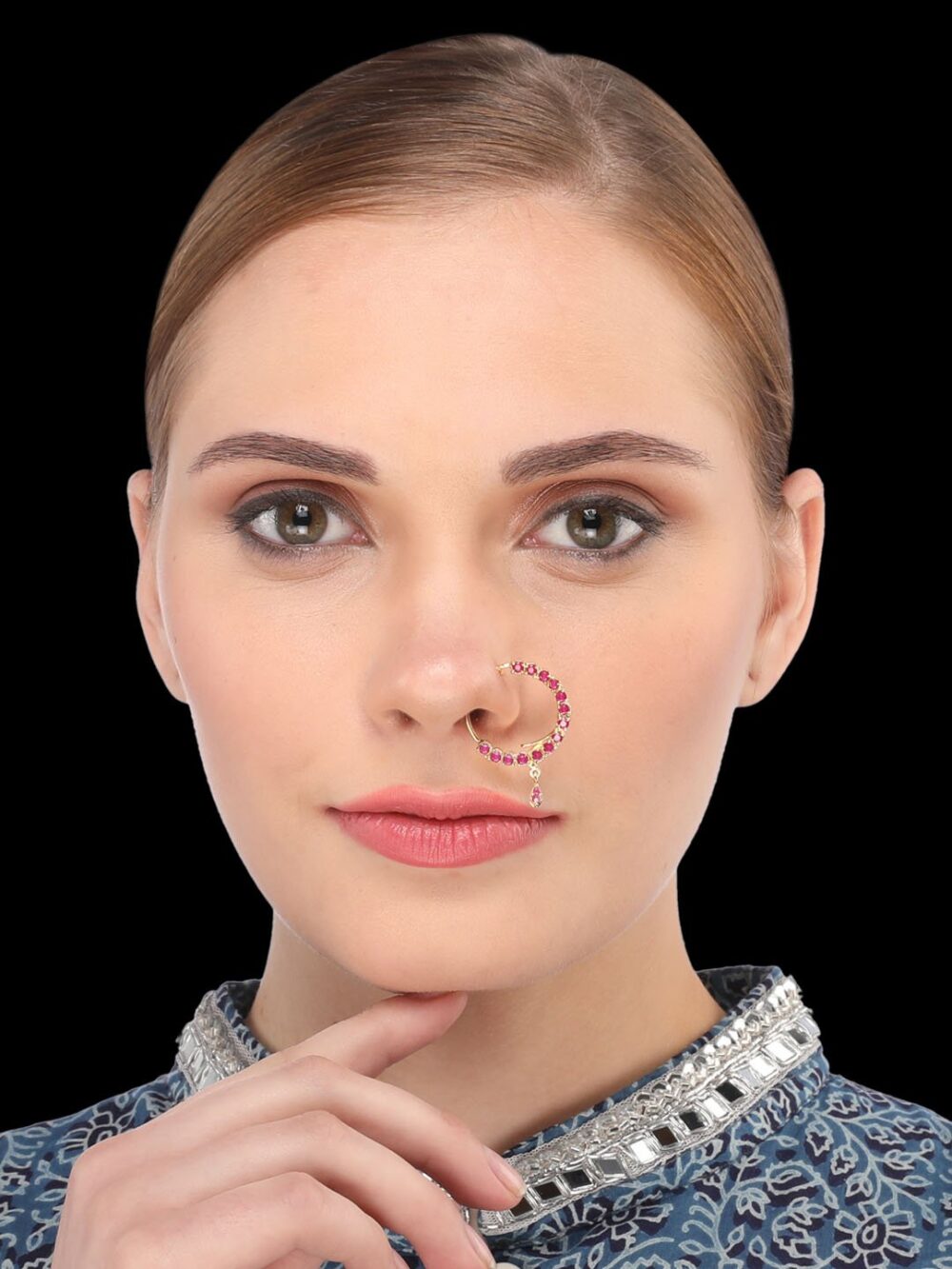 Micro Gold Polished Semi Precious Stones Nath/ Nose Pin/Nose Ring. N184CON - Image 2
