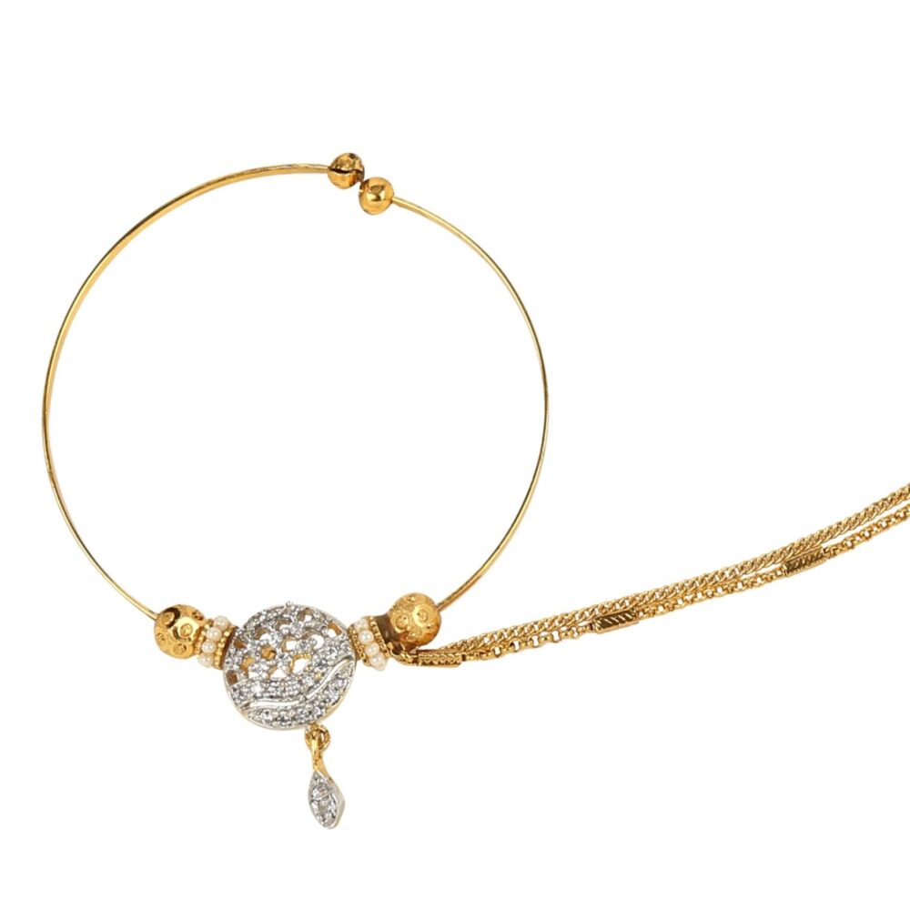 Gold finish with American diamond round nose ring - Image 4