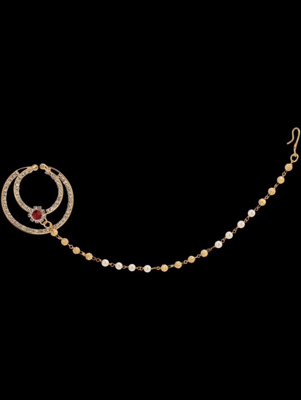Gold finish with stones round nose ring - Image 4