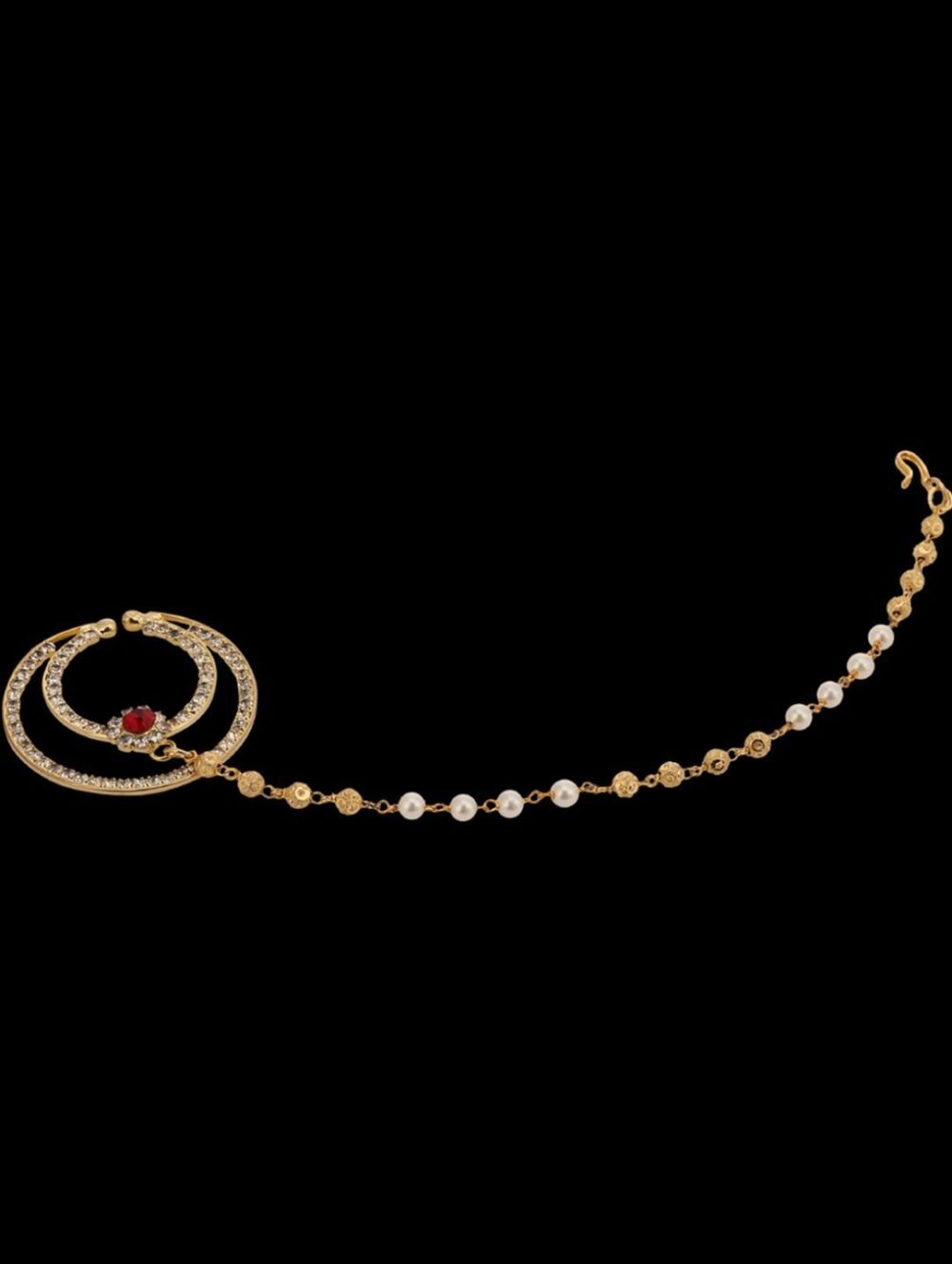 Gold finish with stones round nose ring - Image 6