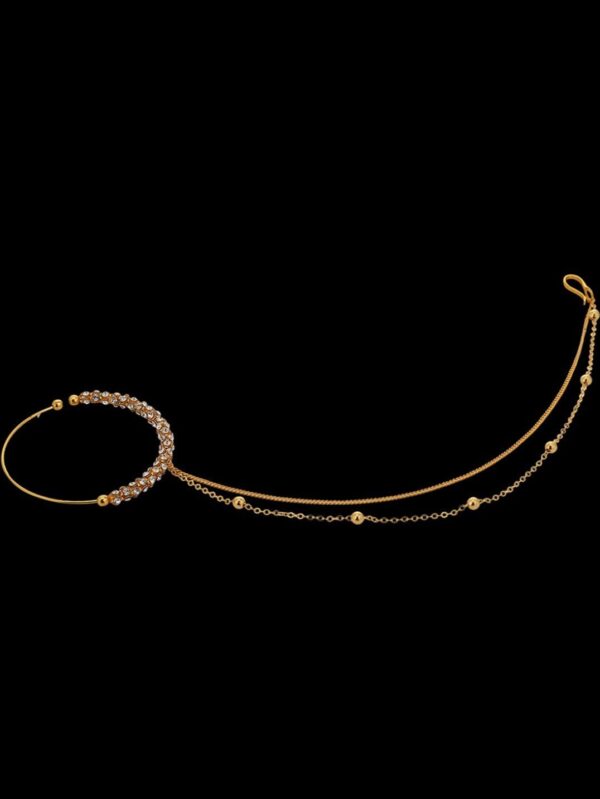 Gold finish stone round nose ring - Image 5