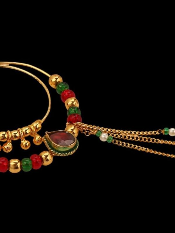 Micro Gold Polished Semi Precious Kundan & Pearl Nath/ Nose Pin/Nose Ring. N247BON - Image 3