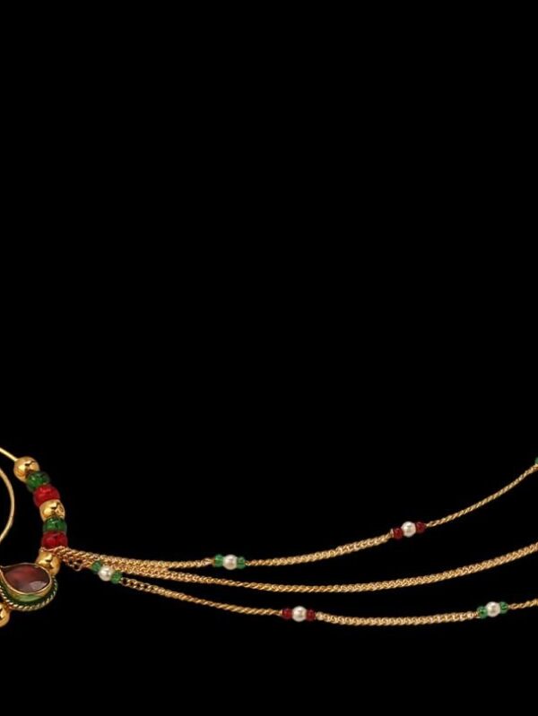 Micro Gold Polished Semi Precious Kundan & Pearl Nath/ Nose Pin/Nose Ring. N247BON - Image 4