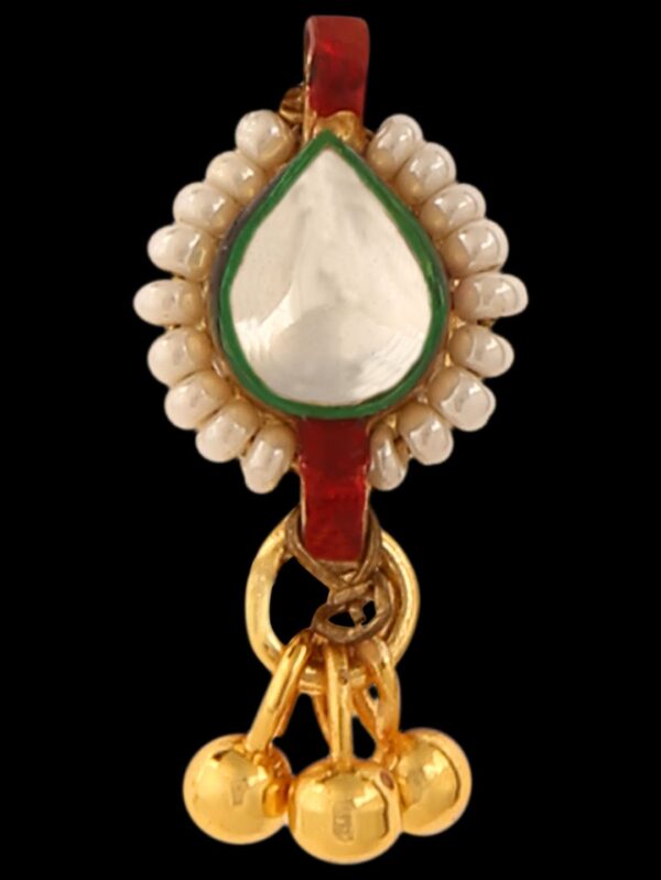 Micro Gold Polished Semi Precious Kundan & Pearl Nath/ Nose Pin/Nose Ring. N267AON - Image 3