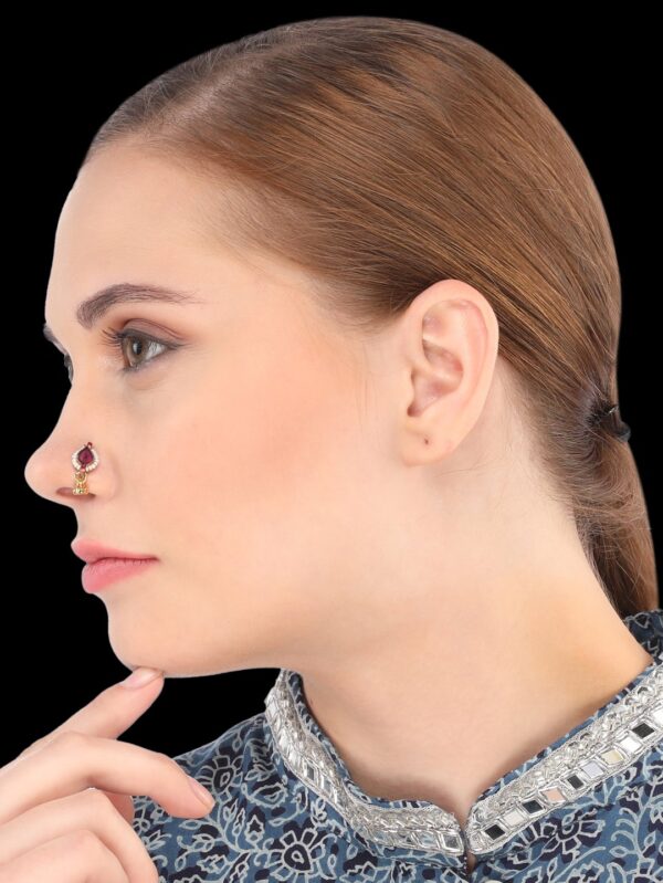 Micro Gold Polished Semi Precious Kundan & Pearl Nath/ Nose Pin/Nose Ring. N267BON
