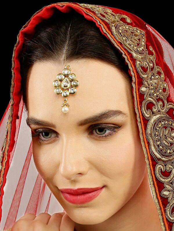 Exclusive Elegant Flower Design Stone Head Chain/ Maang Tikka - Image 3