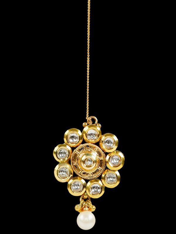 Gold White Stone Damini/ Kundan Bridal Tikka - Image 4