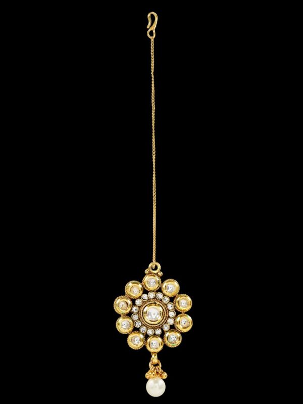 White Stone Small Flower Design Head Chain/ Maang Tikka - Image 5