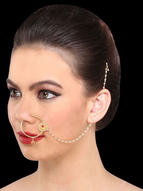 Traditional Micro Gold Polished Nath Polki/Kundan N293EON - Image 2