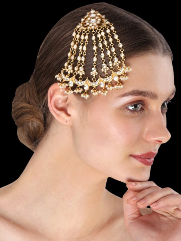Rare Golden White Damini White Latkan Tikka/ Maang Tikka/ Head Chain - Image 2