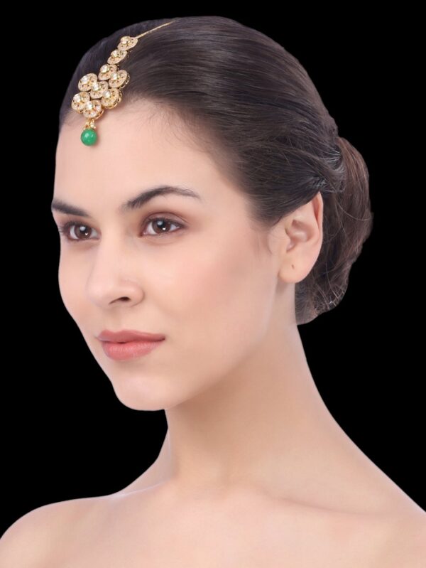Pretty Flower Design Green Stone Damini Tikka/ Maang Tikka/ Polki