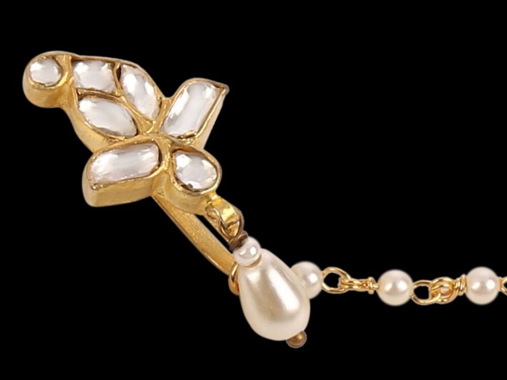 Micro Gold Polished Semi Precious Kundan & Pearl Nath/ Nose Pin/Nose Ring. N296CON - Image 3