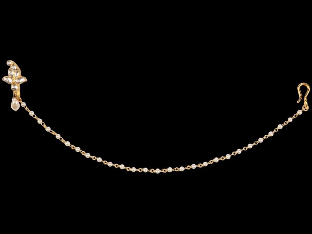 Micro Gold Polished Semi Precious Kundan & Pearl Nath/ Nose Pin/Nose Ring. N296CON - Image 5