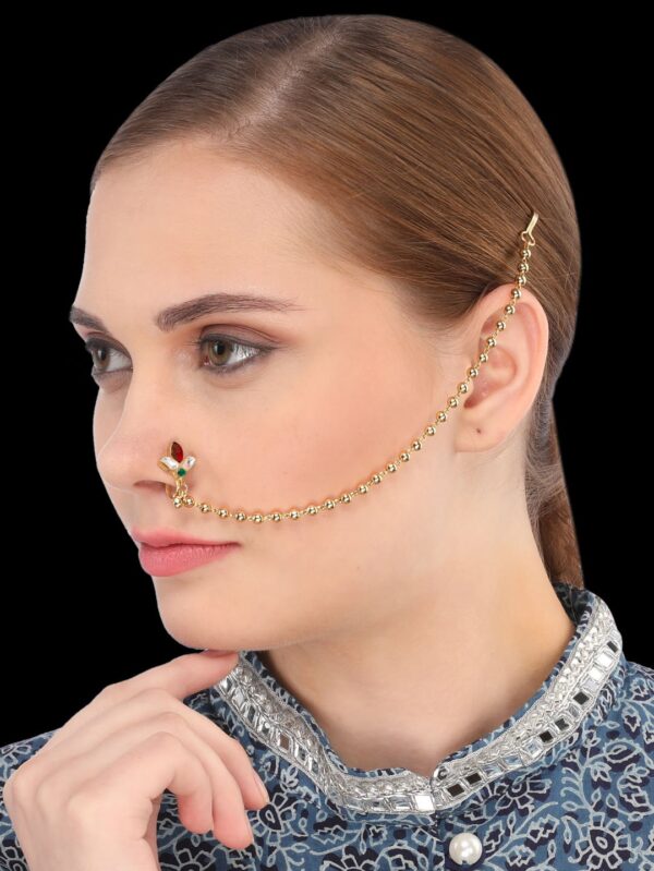 Micro Gold Polished Semi precious Kundan Style Nath/ Nose Pin/Nose Ring. N297AON