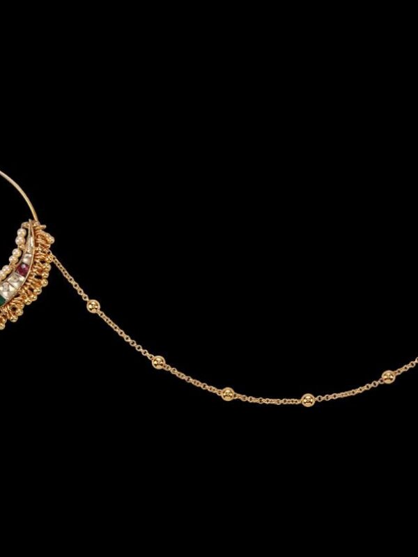 Micro Gold Polished Pearl & Semi Precious Kundan Nath/ Nose Pin/Nose Ring. N431BON - Image 3