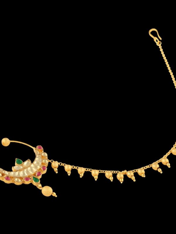 Micro Gold Polished Semi Precious Kundan & Pearls Nath/ Nose Pin/Nose Ring for Women. N455BON - Image 4