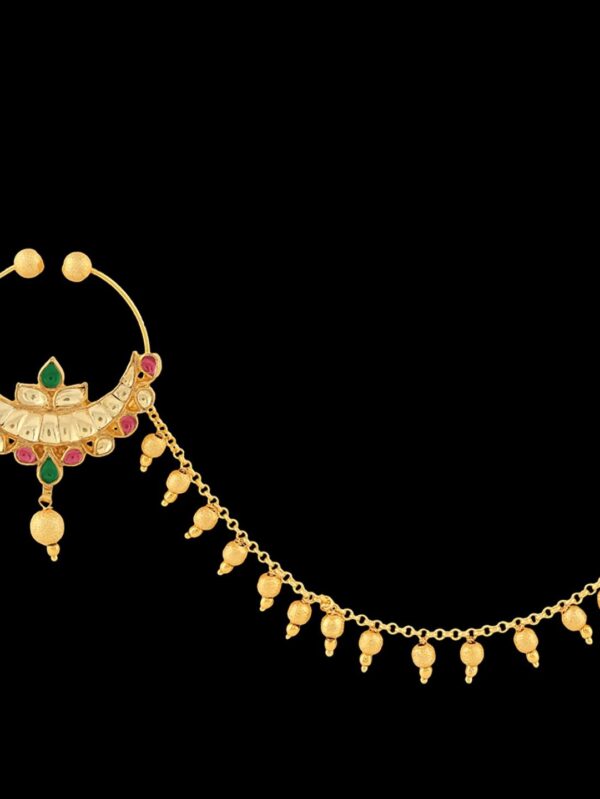 Micro Gold Polished Semi Precious Kundan & Pearls Nath/ Nose Pin/Nose Ring for Women. N455BON - Image 5
