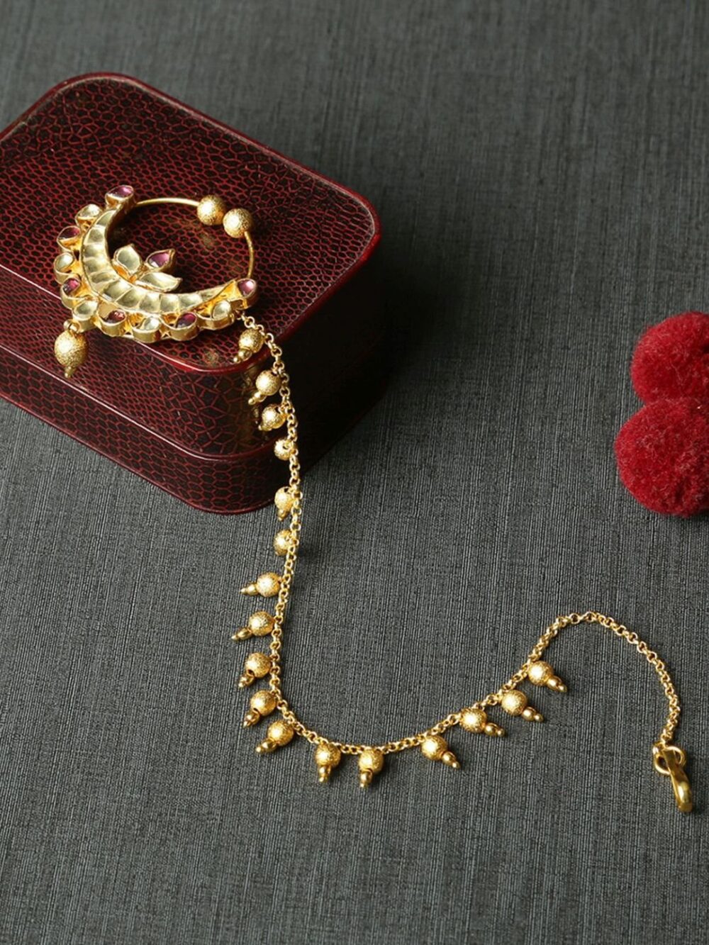 Micro Gold Polished Semi Precious Kundan & Pearls Nath/ Nose Pin/Nose Ring for Women. N455ON - Image 2