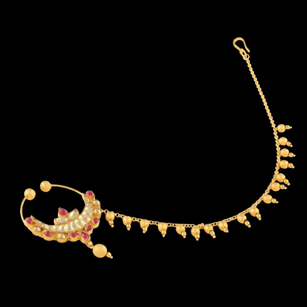 Micro Gold Polished Semi Precious Kundan & Pearls Nath/ Nose Pin/Nose Ring for Women. N455ON - Image 5