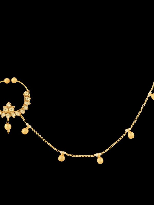 Micro Gold Polished Semi Precious Kundan & Pearls Nath/ Nose Pin/Nose Ring for Women. N456BON - Image 3