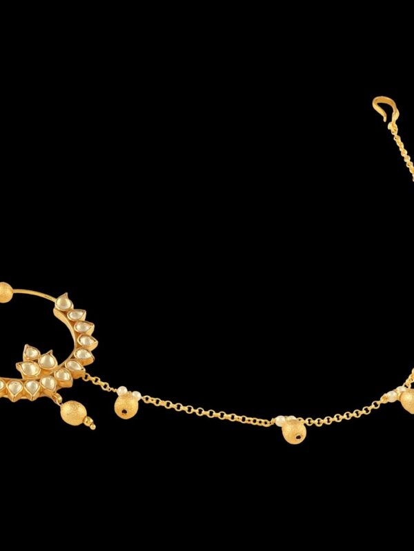 Micro Gold Polished Semi Precious Kundan & Pearls Nath/ Nose Pin/Nose Ring for Women. N456BON - Image 5