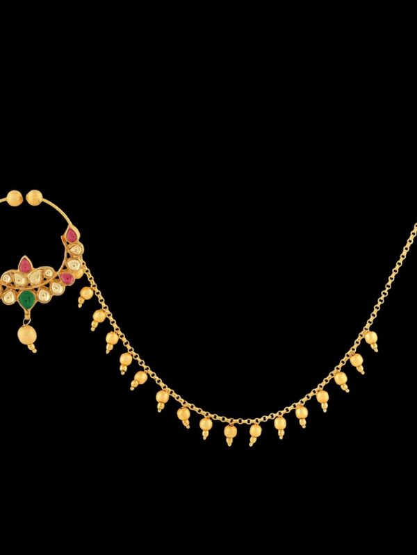 Micro Gold Polished Semi Precious Kundan & Pearls Nath/ Nose Pin/Nose Ring for Women. N457ON - Image 3