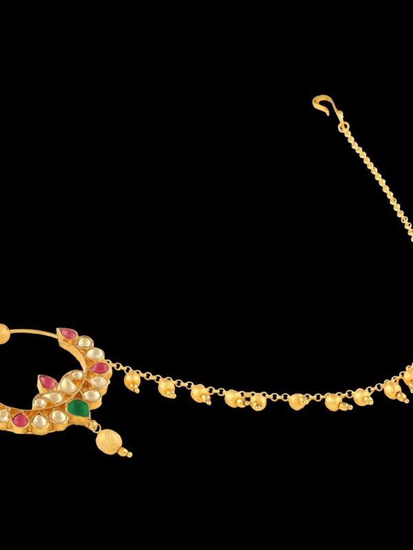 Micro Gold Polished Semi Precious Kundan & Pearls Nath/ Nose Pin/Nose Ring for Women. N457ON - Image 4