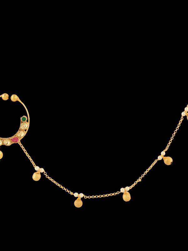 Micro Gold Polished Semi Precious Kundan & Pearls Nath/ Nose Pin/Nose Ring for Women. N459BON - Image 3