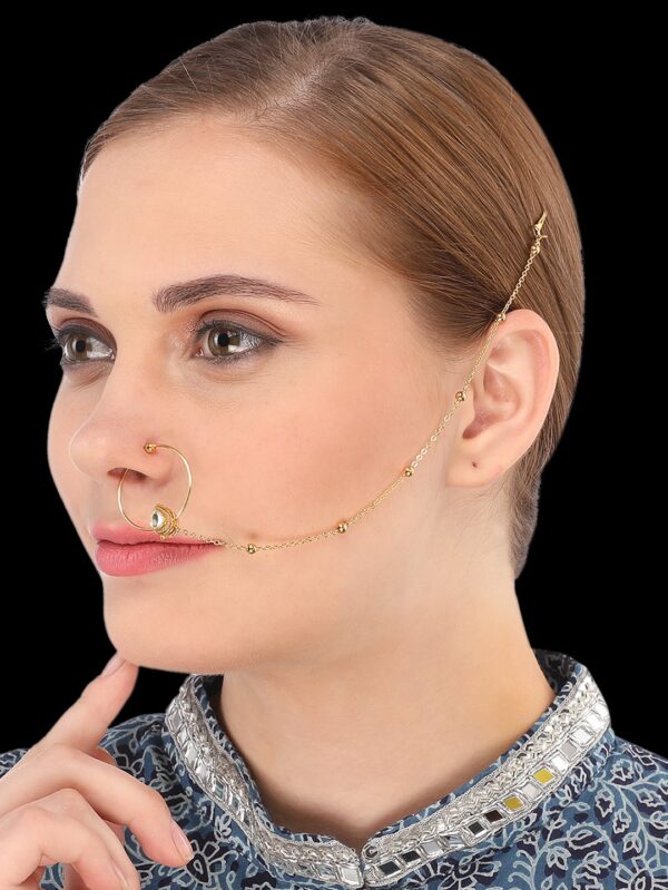 Micro Gold Polished Semi precious Kundan Style Nath/ Nose Pin/Nose Ring. N327ON
