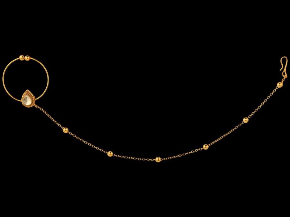 Micro Gold Polished Semi precious Kundan Style Nath/ Nose Pin/Nose Ring. N327ON - Image 3