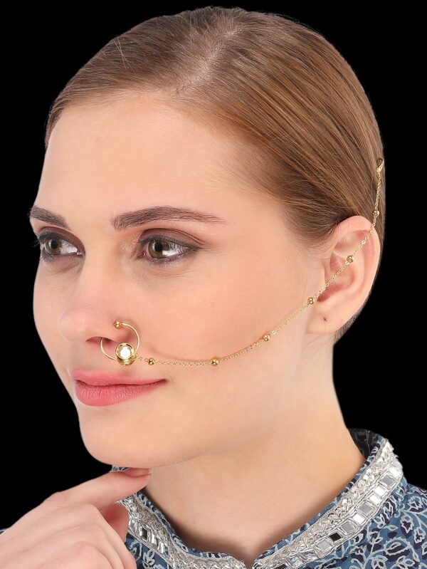 Micro Gold Polished Semi Precious Kundan Style Nath/ Nose Pin/Nose Ring. N333ON