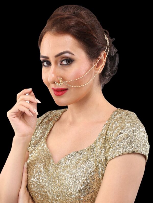 Traditional Micro Gold Polished Nath in Polki/Kundan N335ON - Image 2