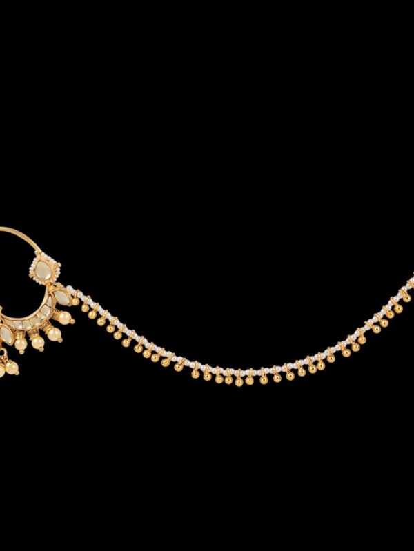 Micro Gold Polished Semi Precious Kundan & Pearl Nath/ Nose Pin/Nose Ring. N461ON - Image 4