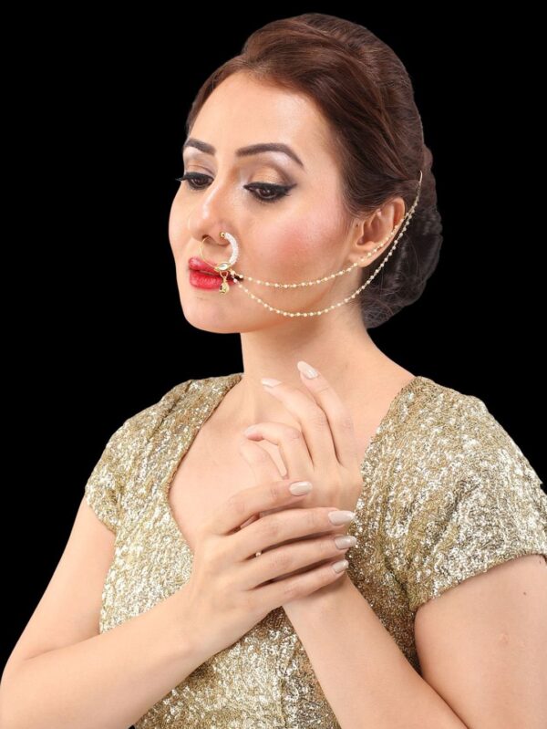 Traditional Micro Gold Polished Nath in Polki/Kundan & Pearl N338AON
