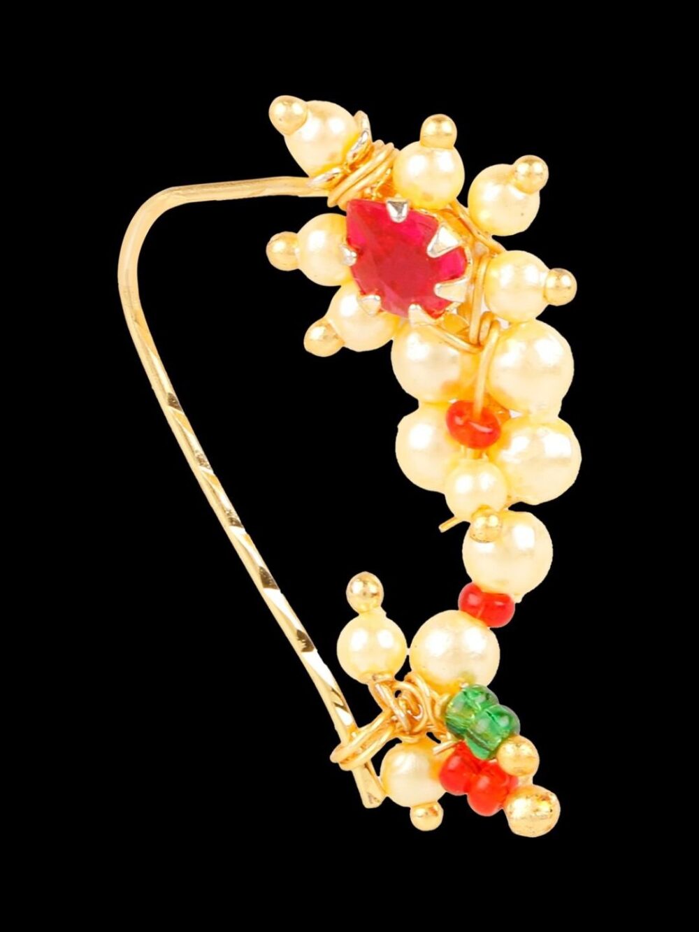 Studio Traditional Micro Gold Polished maharashtrain style Nath with Polki/Kundan & Pearls N339AON - Image 4