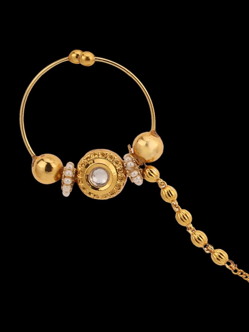 Gold finish with white polki nose ring - Image 5