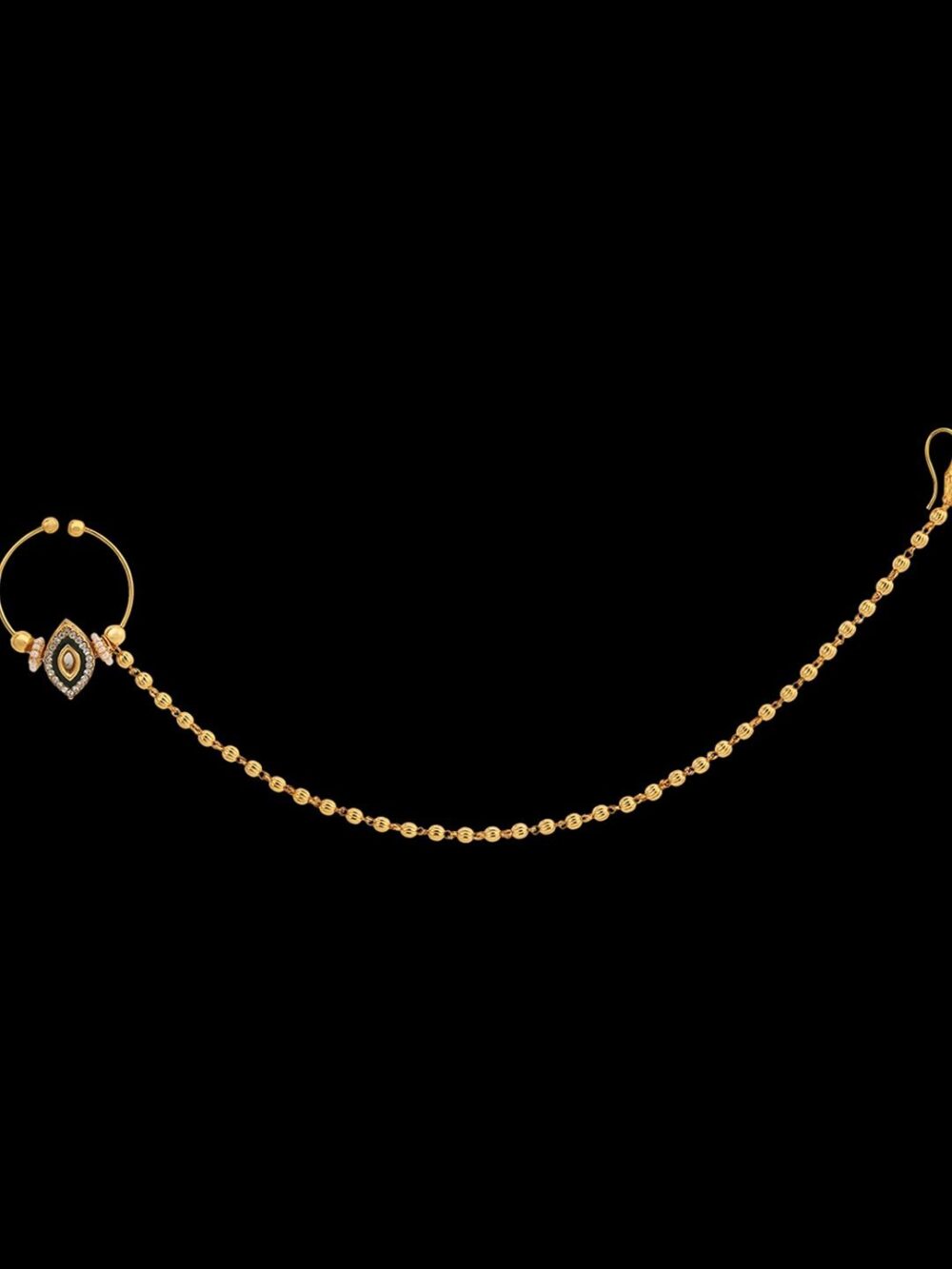 Gold finish with polki and stone detail nose ring - Image 3