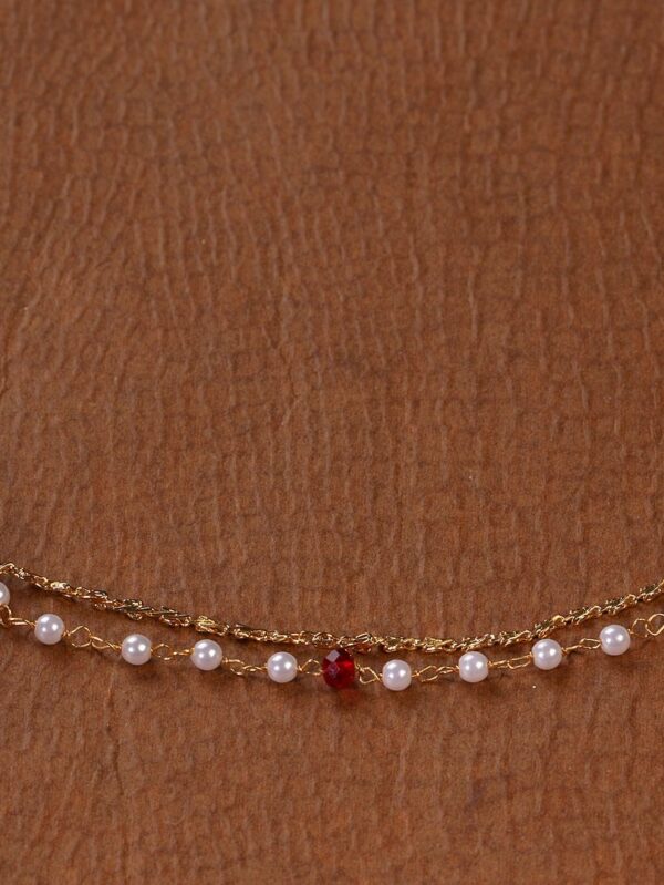 Gold finish with ruby kundan and pearl small nose ring - Image 2